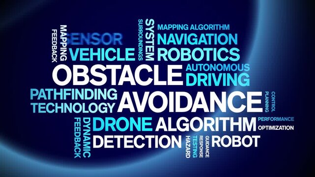 Obstacle Avoidance animated word cloud-text design animation tag kinetic typography seamless loop.