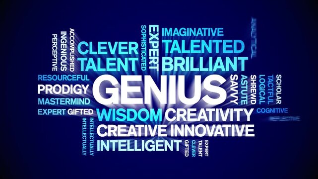 Genius animated word cloud-text design animation tag kinetic typography seamless loop.