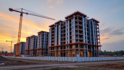 Building Construction Site at Sunset