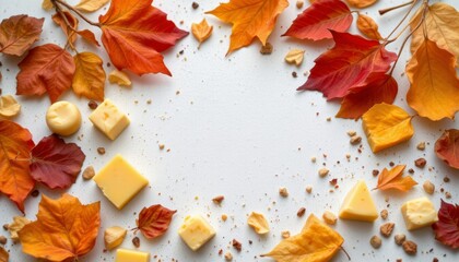 Autumn Leaves and Cheese Flat Lay