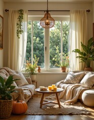 Cozy Living Room with Natural Light and Plants