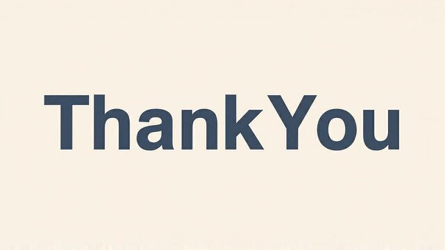 "Thank You" typography, a minimalist design featuring dimensional dark blue block letters with a reflective metallic effect on 'Y' and 'o', set against a clean, light cream background.