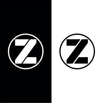 A striking visual displaying two circular logos, each featuring a stylized letter 'Z', presented side-by-side with inverse color schemes: white on black and black on white.