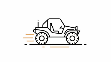 Minimalist line icon depicting a speedy off-road vehicle in motion for adventure