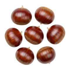 Seven Ripe Chestnuts in Circular Arrangement on Transparent Background