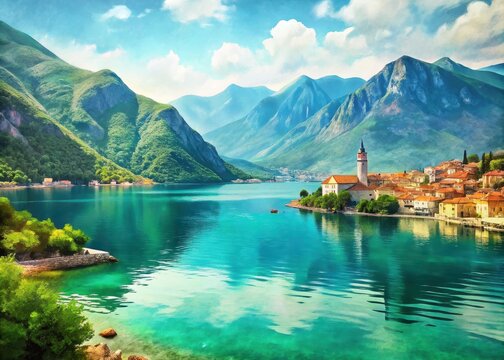Breathtaking turquoise waters of Kotor bay in Montenegros stunning summer landscape
