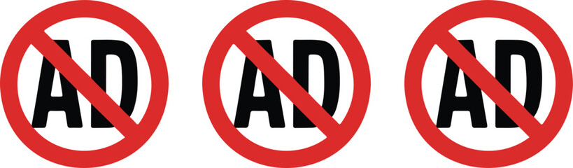 No Ads Outline Icon Set  Prohibited Advertising Symbols for Privacy and Apps