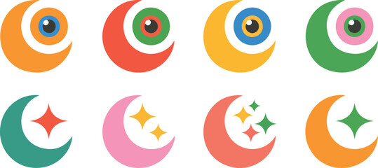 Crescent Moon Outline Icon Set  Abstract Celestial Symbols for Night Sky Design