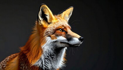 Obraz premium Close-up portrait of a red fox with striking orange fur and white markings.