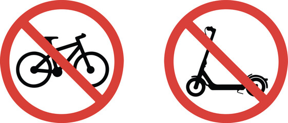 No Bicycle and No Electric Scooter Outline Icons  Restricted Vehicle Area Signs © Creative Stoker