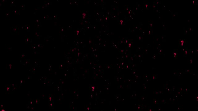 4k animation of a lot of neon light question mark moving on black screen background motion graphic effects.