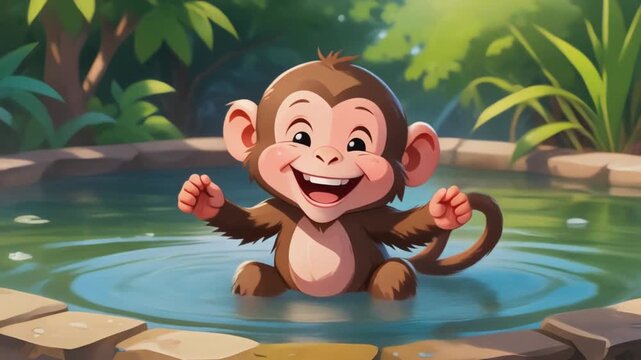 Playful Monkey Swims in Pool Fun Video Moment.