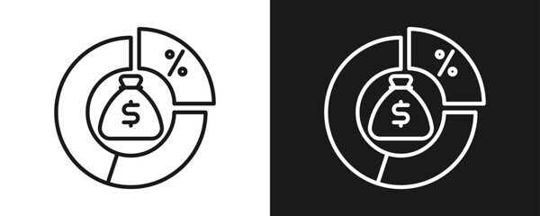 Divident Icon Set Outline In White And Black Background