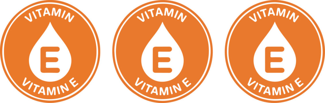 Vitamin E Badge Outline Icon Set  Cosmetic and Skincare Nutrition Labels