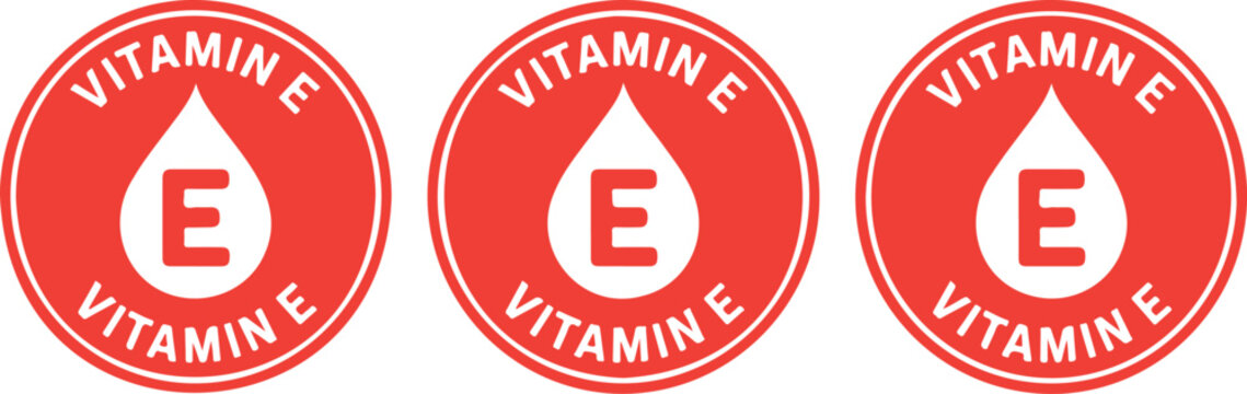 Vitamin E Badge Outline Icon Set  Cosmetic and Skincare Nutrition Labels