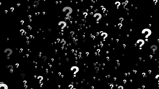 4k animation of a lot of white question mark moving on black screen background motion graphic effects.