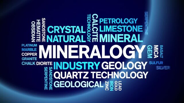 Mineralogy animated word cloud-text design animation tag kinetic typography seamless loop.