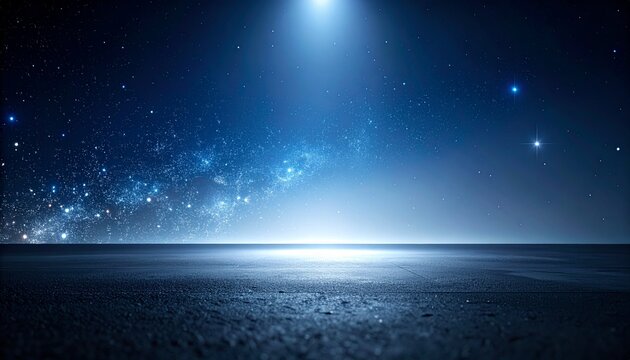 銀河の輝きを背景にしたシネマティックな展示スペース、ドラマチックな夜景素材