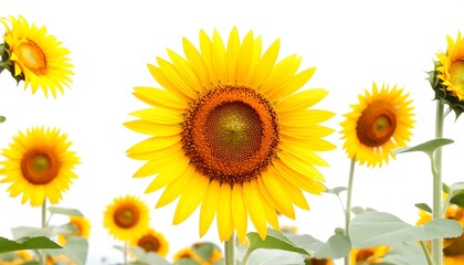 Obraz premium Bright sunflowers against white