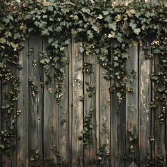 Nature scene with ivy-covered wooden fence outdoor setting photography rustic charm close-up view