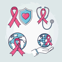 Fototapeta premium Breast Cancer Awareness Symbols and Icons