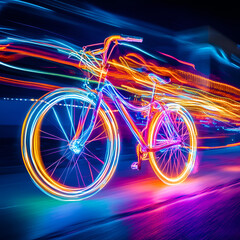 Fototapeta premium Dynamic night cycling experience urban cityscape long exposure photography vibrant light trails aesthetic view motion and energy