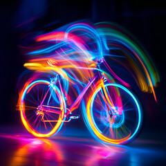 Fototapeta premium Dynamic bicycle light trails urban nightscape photography vibrant colors motion blur creative concept
