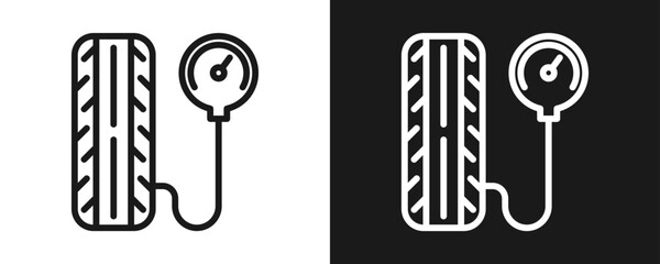 Wheel Pressure Icon Set Outline In White And Black Background © hans_ts
