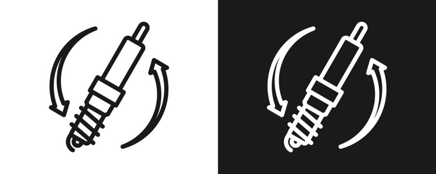 Spark Plug Replacement Icon Set Outline In White And Black Background