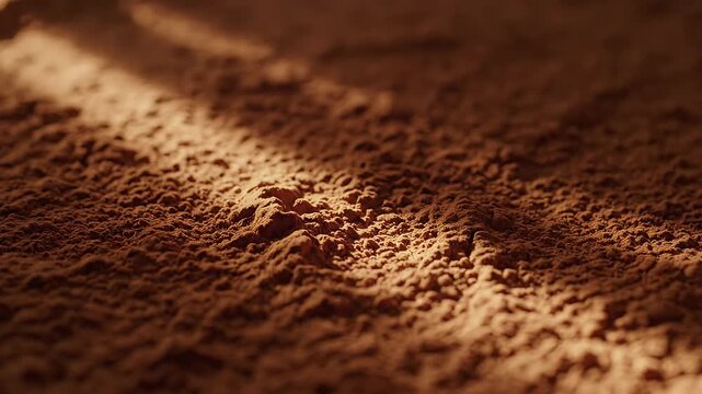 Close-up of light hitting textured brown powder surface