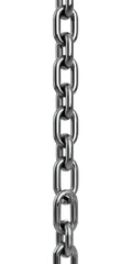 Obraz premium Detailed view of a gleaming metallic chain hanging vertically against a stark black backdrop