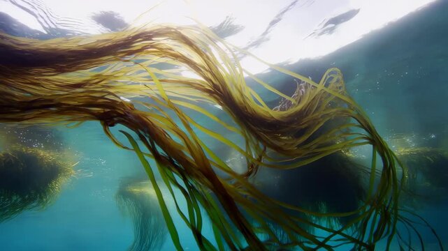 seaweed blue water, flow, algae, underwater abstract movement