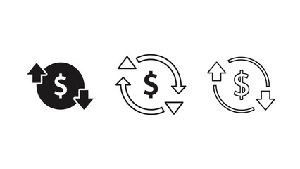 Financial exchange and money cycle icons illustrating currency, trade, and transfer processes.