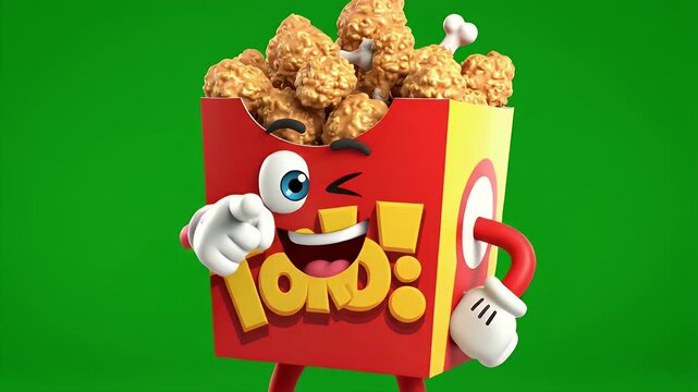 A cheerful animated popcorn bucket character with expressive eyes and a wide smile is depicted in various playful poses against a vibrant green background, creating a lively and fun atmosphere.