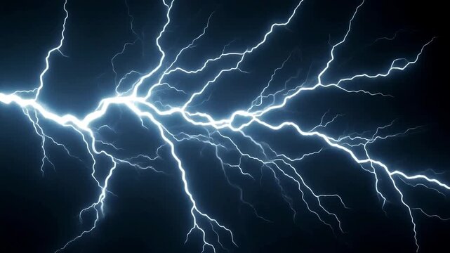 Intense lightning bolts surge across a dark night sky, energizing the stormy environment from a dramatic overhead viewpoint