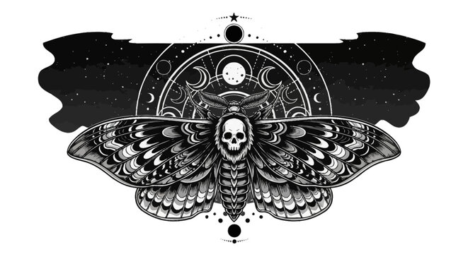 Mysterious Death's Head Moth with Celestial and Occult Symbols