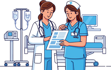 Nurses Discussing Medical Report isolated on transparent background