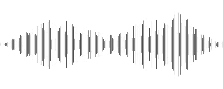 Black color abstract equalizer shape design. Line music sound wave element. Audio radio signal visualization concept. Digital voice assistant line pattern. Linear song track sample player. Vector