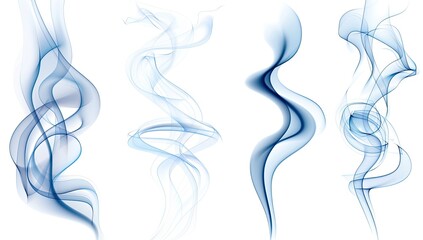 Four wispy, ethereal, blue smoke swirls on a white background, representing abstract vaporous forms