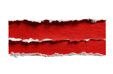 Torn red paper reveals rough white edges, isolated on a black background