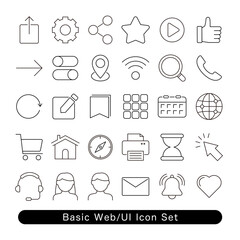 基本Web・UIのアイコンセット : いいね・ホーム・操作系シンプル素材