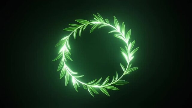 St. Patrick's, Christmas Vibrantly Glowing Green Circular Shapes and Natural Wreath Forms Digitally Illustrated Against a Dark, Minimalist Background