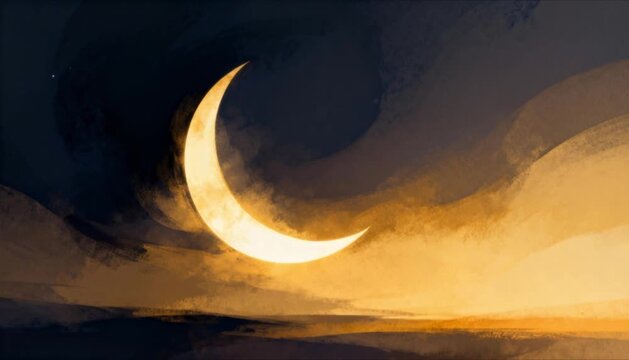 abstract crescent moon transition night to dawn perfect for eid mubarak and ramadan