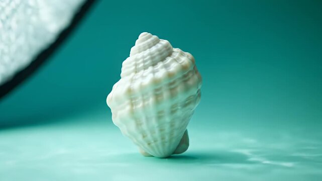 Elegant White Seashell on Aqua Background with Subtle Lighting Perfect for Beach Themed Decoration and Marine Life