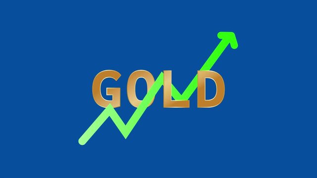 Gold Price increasing arrow wih text animation on blue screen background, Gold rising with arrow, investment growth and financial success in business concept