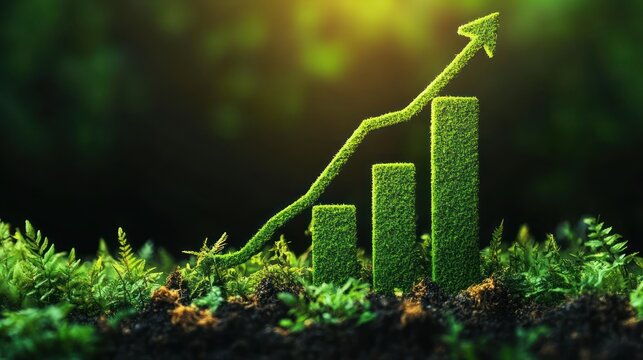 Growing graph in green grass, nature background, success concept