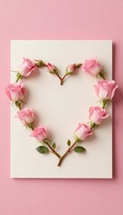 Luxury Botanical Valentine Background Featuring Realistic Rose Stems Forming Heart Shape