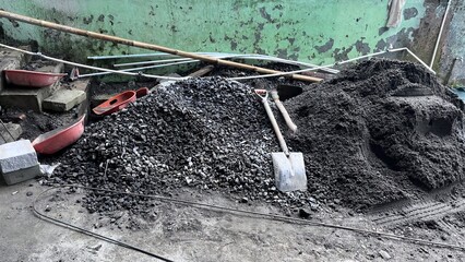 Rubble Pile and Tools in Construction Site