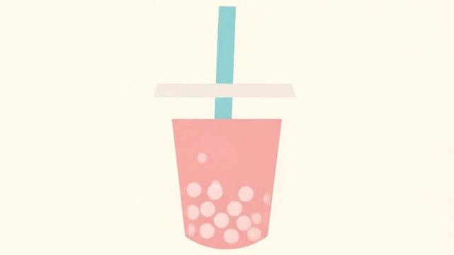 Refreshing Pink Bubble Tea with Blue Straw Minimalist Illustration.