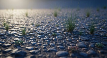 Fototapeta premium Resilient life emerging from a rocky, arid landscape under bright sunlight